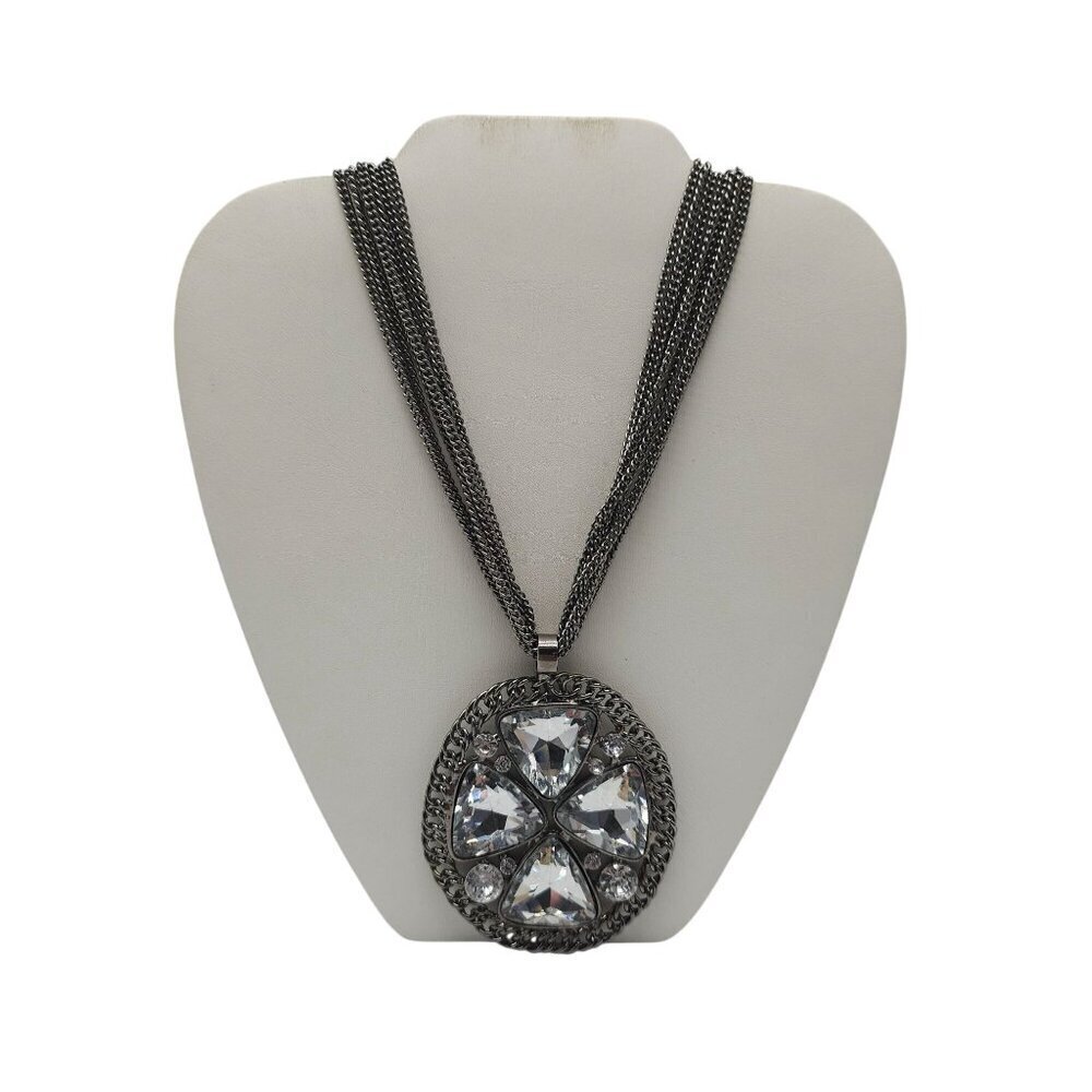 Crystal Statement Necklace Gunmetal Chains Large Rhinestone Pendant